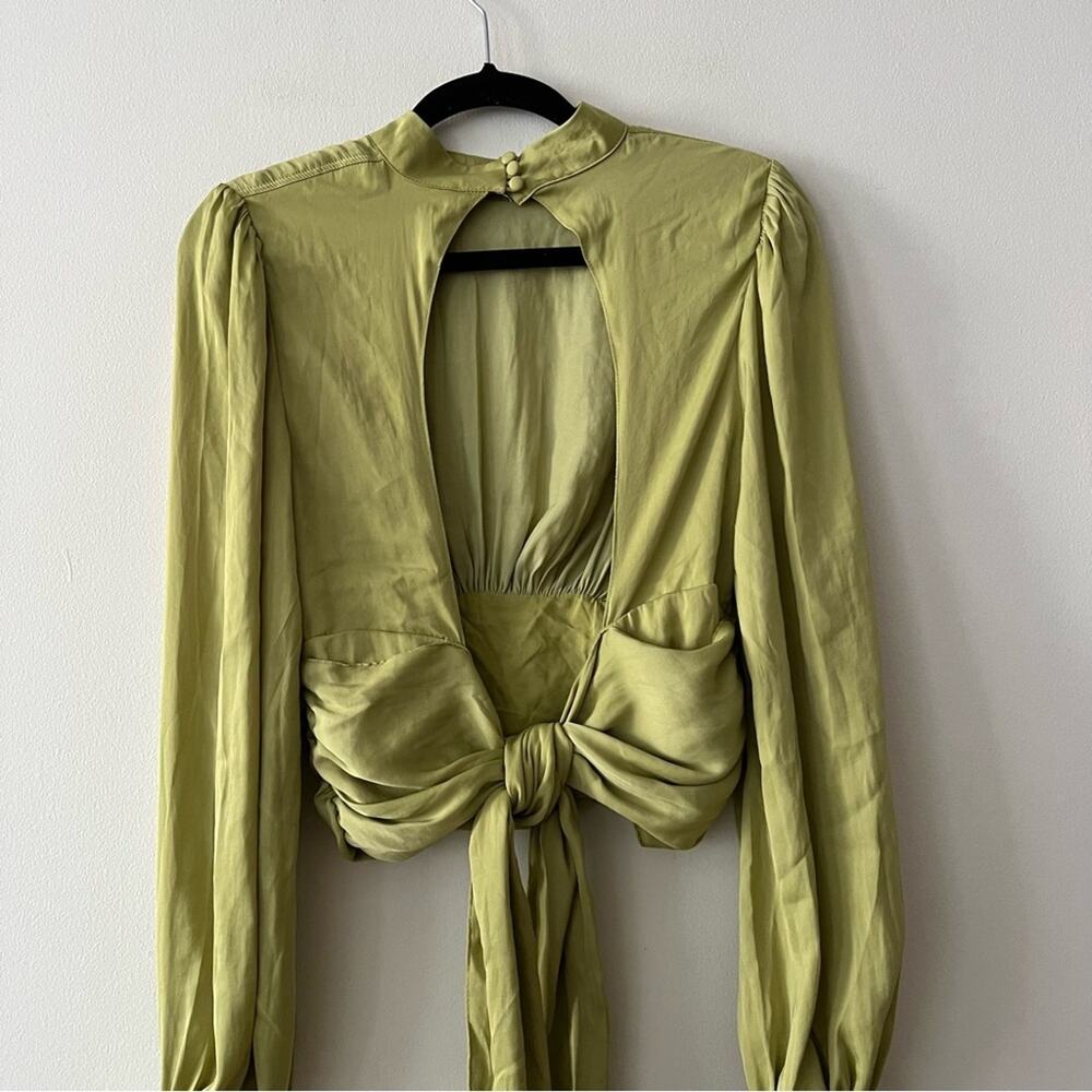 Free People Elle Silky High Neck Blouse in Pistachio Green - Picture 5 of 7